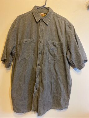 Harley Davidson Casual Button Up Shirt Men’s XL Dark Wash Grey Jean Pockets HOG